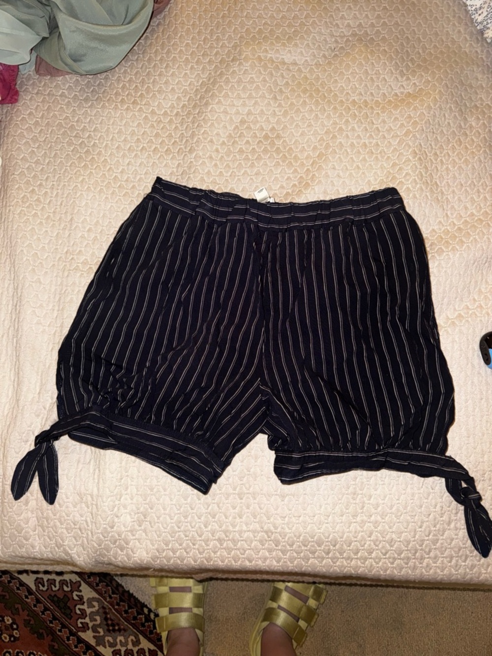 Maeve navy blue  Pinstripe Tie-Hem Shorts